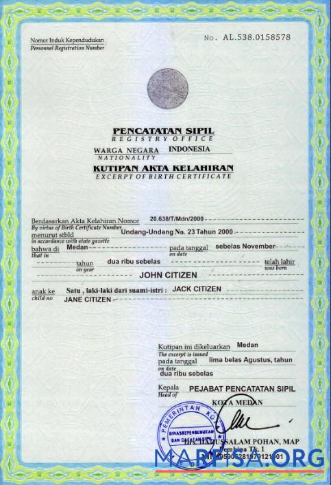 Blank Indonesia birth certificate template in PSD format,